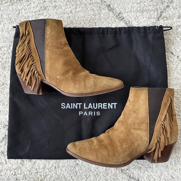 Saint Laurent Tan Brown Suede Fringe  Ankle Boots Size 36 / US 6 - Picture 3 of 14